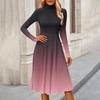 Women's Casual Fashion High Neck Long Sleeve Print Midi Dress