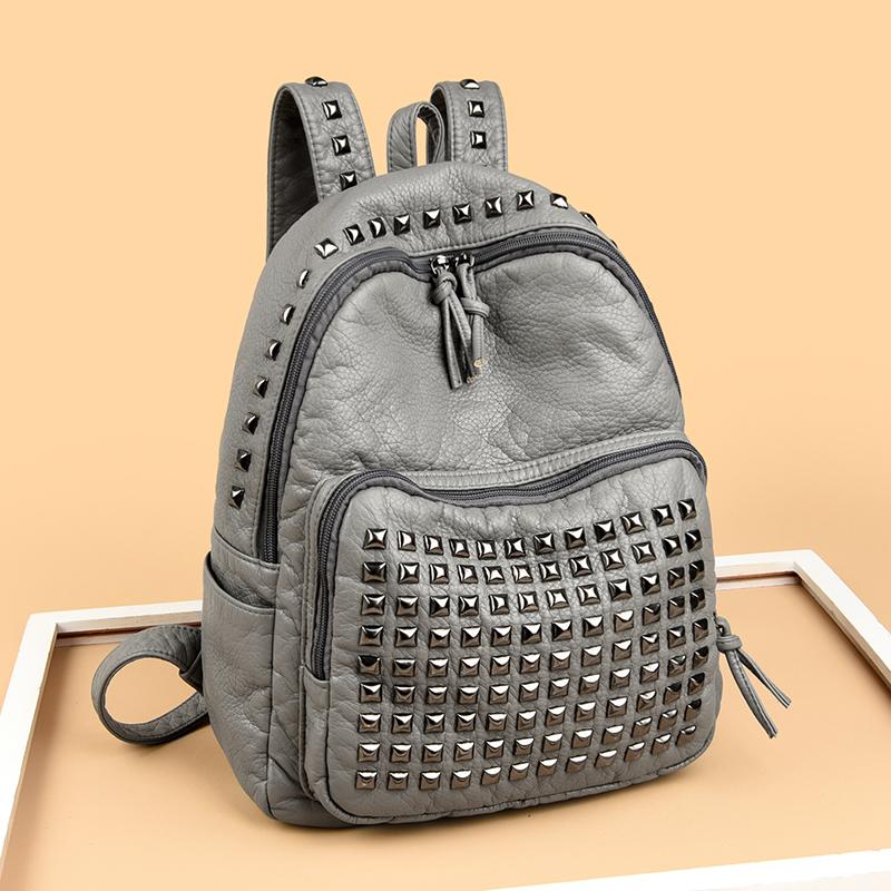 Fashion Rivet Soft Leather Women Backpacks Designer Large Capacity Girls School Bag  Female Bagpack Travel Bags