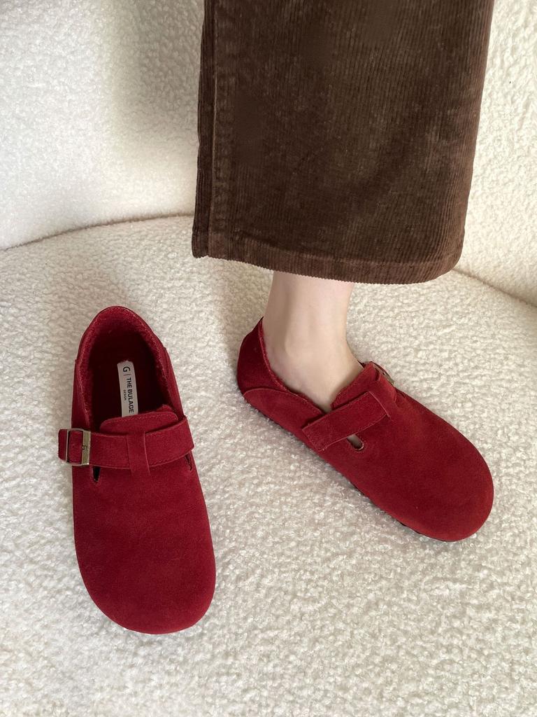 Brzydkie urocze buty puszyste z dużą głową ciepłe 2025 nowe retro japońskie mokasyny platformowe półkapcie aksamitne bawełniane buty