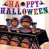 Thickened Neon Pumpkin Disposable Tableware Set Eco-friendly No Sagging Halloween Party Dinnerware Kit Waterproof
