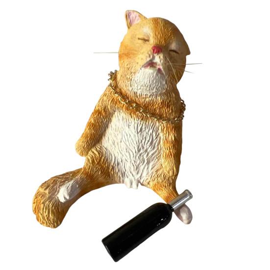 Yousheng Drunk Cat Figurine Resin Cartoon Cat Ornament Desktop Drinker Cat Decoration for Living Room Bedroom Cat Lover Gift