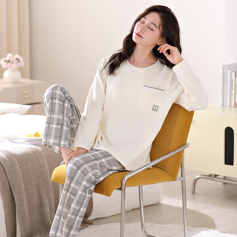 Pyjama mit Brustpolstern Damen Reiner Baumwolle Langärmelig Damen Loungewear Anzug