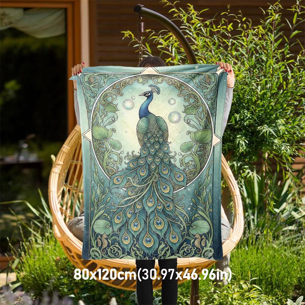 

1PC Peacock Art NouveauOutdoor Flannel Blanket - Soft Plush Decor for Picnics, camping, Bedroom, Playroom, Office, or Lunch Break 1210A 80x120cm(31x47inch)