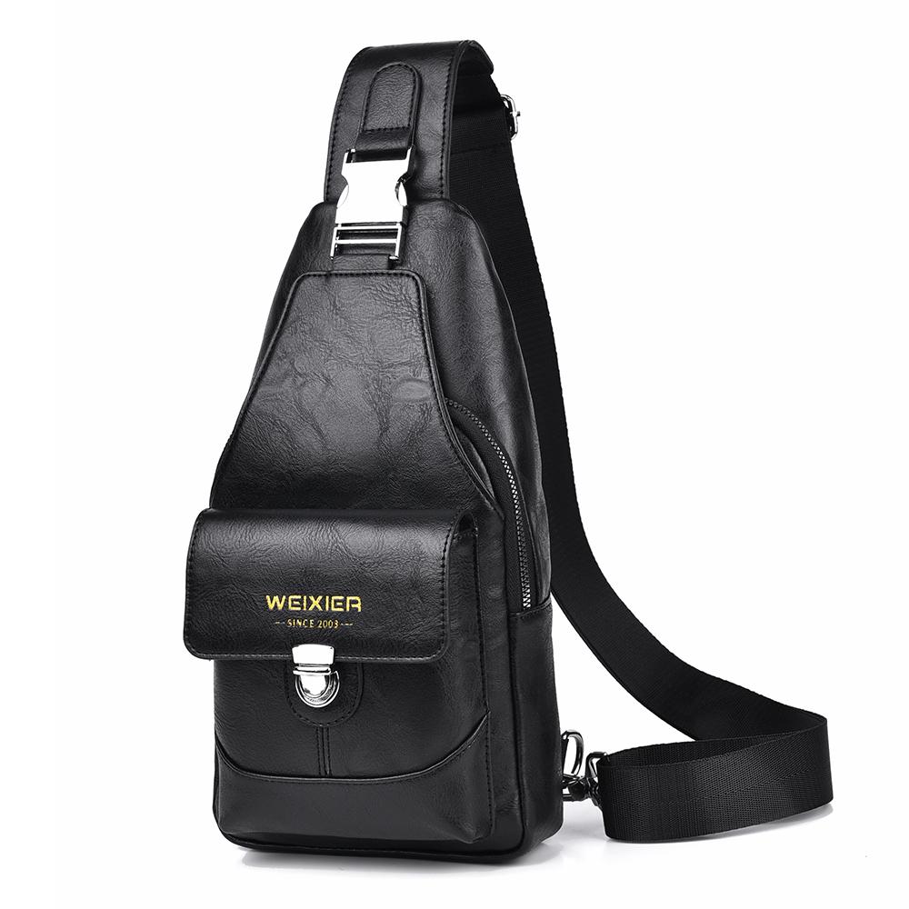 WEIXIER Men's Leather Sling Bag Crossbody Backpack Water-Resistant Shoulder Bag for Travel, Hiking, Daily Commute