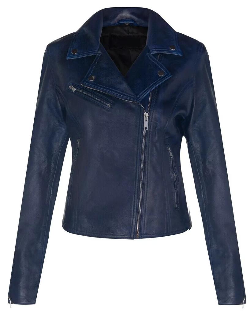 New Women's Jacket Navy Blue Handmade Leather Lambskin Stylish Casual Wear Biker