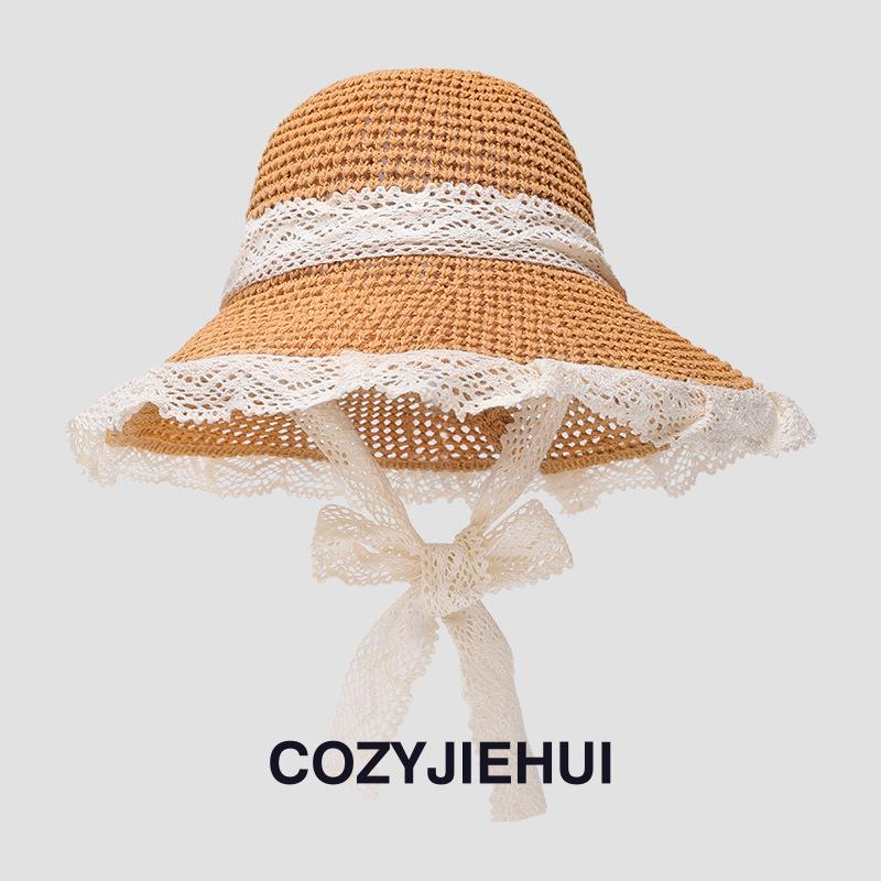 Hohler atmungsaktiver gestrickter gewebter Fischerhut Damen Frühling Sommer Sonnenhut Damen Senior Sense Beckenhut 2025 Fischerhut