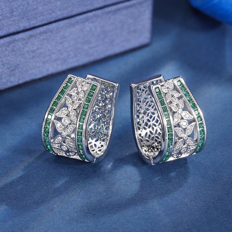 

SUYU Модные женские серьги класса люкс с медным основанием, клипсы для ушей, имитация цвета, микро-паве из цирконов зелёный