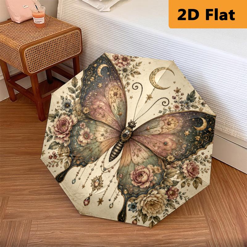 Butterfly Garden Folding Umbrella Durable Travel Gift Three Folds Travel