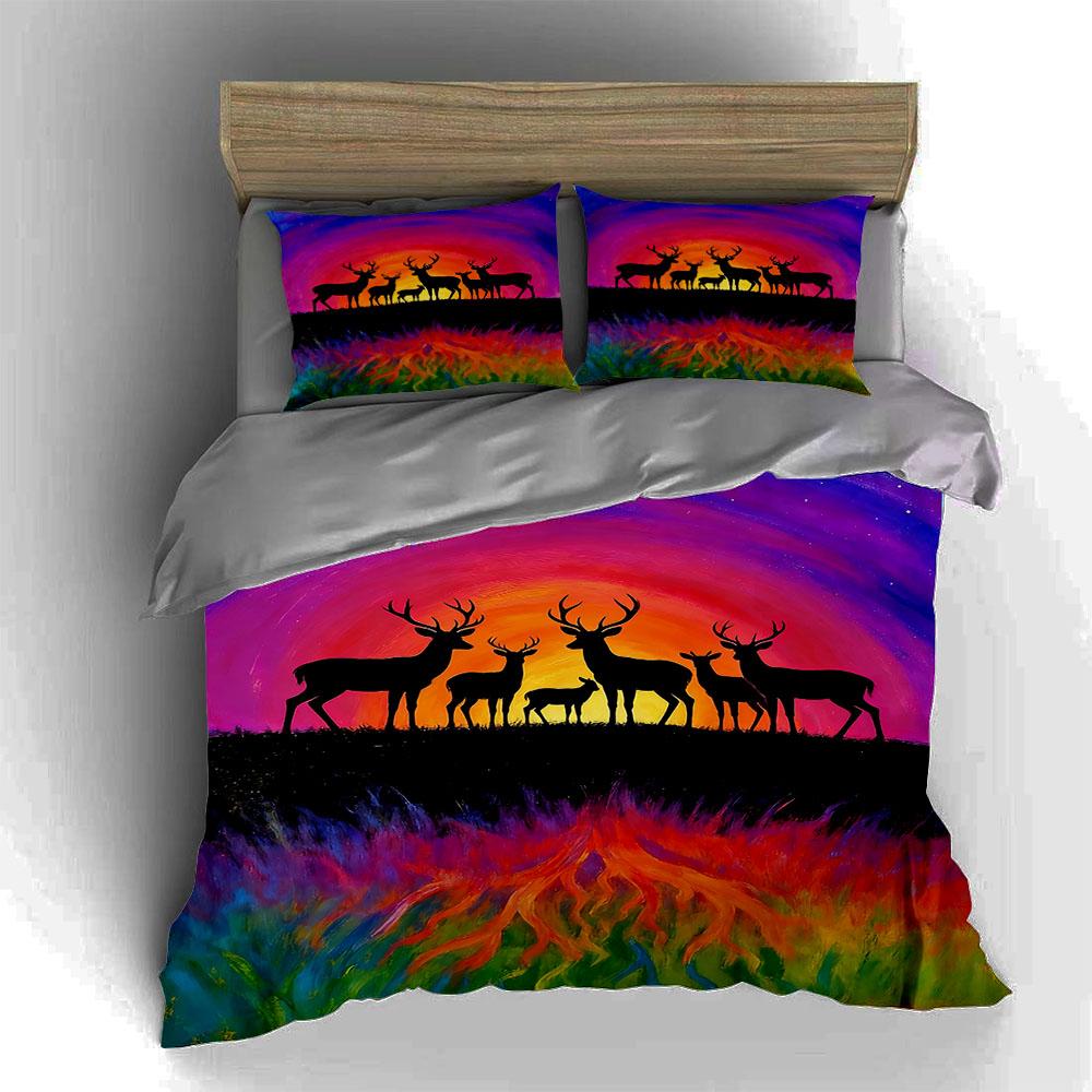 Deer, Sunset, Colorful. Bedding Duvet Cover Sets Duvet Covers Pillowcases Gifts (1 * Duvet Cover 2 * Pillowcases, Without Duvet Insert)