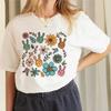 Vintage Boho Easter Flower Bunny Print Summer Trend Street Cartoon Print Pattern Casual Style Women's Top O-Neck Basic T-Shirt.