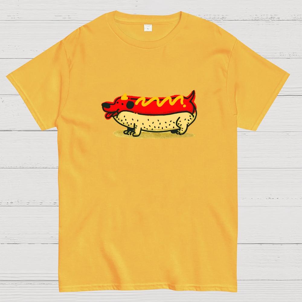 Funny Hot Dog Dachshund Cartoon Retro Cotton Summer Casual Cool Loose T-Shirt
