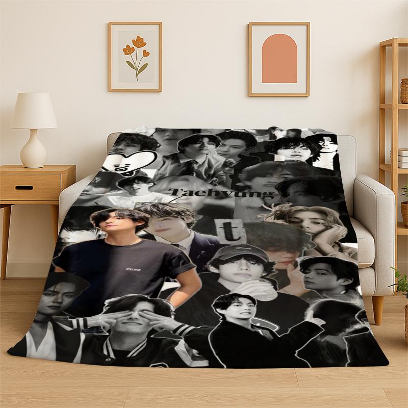 Kpop B-BTS Kim Tae Hyung V Couverture en Flanelle Douce Chaude Jetée pour Chambre Salon Lit Voyage Camping Pique-nique Cadeau Enfant