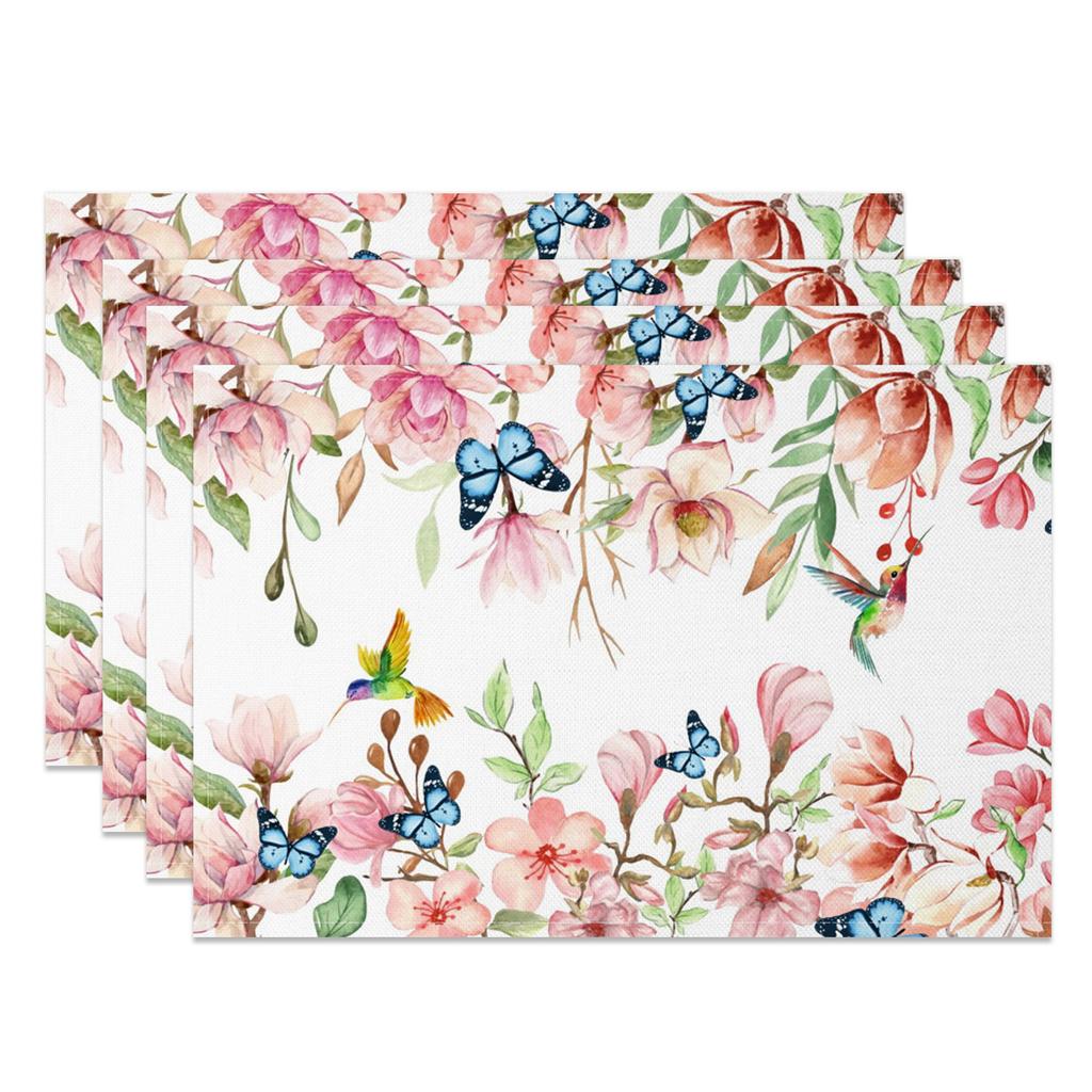 Bohemian Floral Placemats Delicate Daisy Rose Design Elegant Aesthetic Washable Table Mats for Dining Kitchen Tea Party Decor