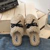 Autumn and winter Baotou hairy slippers, fashionable bow flat bottom anti slip wooden floor cover, foot hair mop