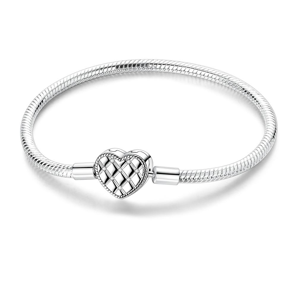 925 Silver Sparkling Fashion Zircon Spherical Heart-Shaped Snake Bone Bracelet For Women Fashion Birthday Jewelry Gifts