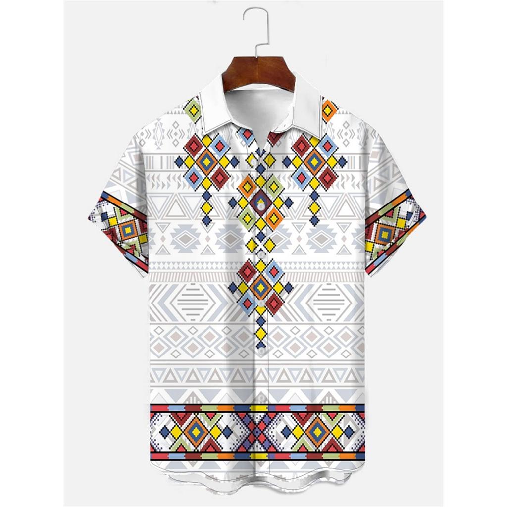 Men's Shirt Art Pattern Print Casual Shirt Short Sleeve Oversized Top Summer Vintage Flower Pattern Beach Y2k Fashion Clothing