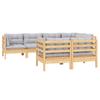 Vidaxl 7-Cz. Garden Lounge Set, Grey Cushions, Pine