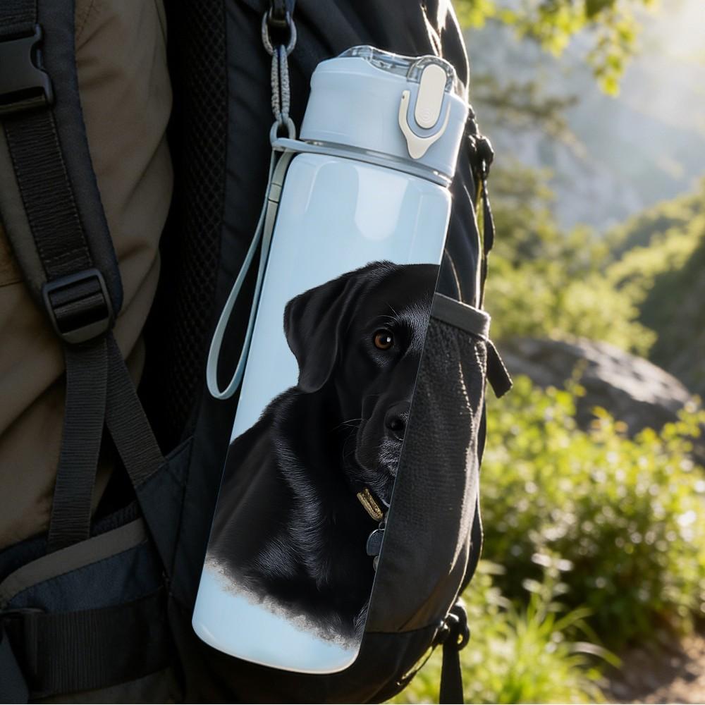 1PC Black Labrador Dog Pet Portrait Print 750ml Color Plastic Sports Water Bottle Leakproof Flip Straw Lid Suitable for Sports Office Home Use