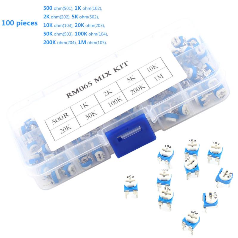 Bulk Pack of 100 Variable Resistor Potentiometers 500 1000 2000 5000 10000 20000 50000 100000 200000 1000000 ohms