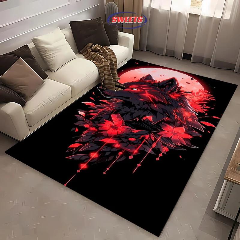 Mysterious Moonlit Wolf Printed Carpet Wolf Totem Printed Rug for Bedroom Living Room Durable Non-Slip Mats Kids Rug Home Decor