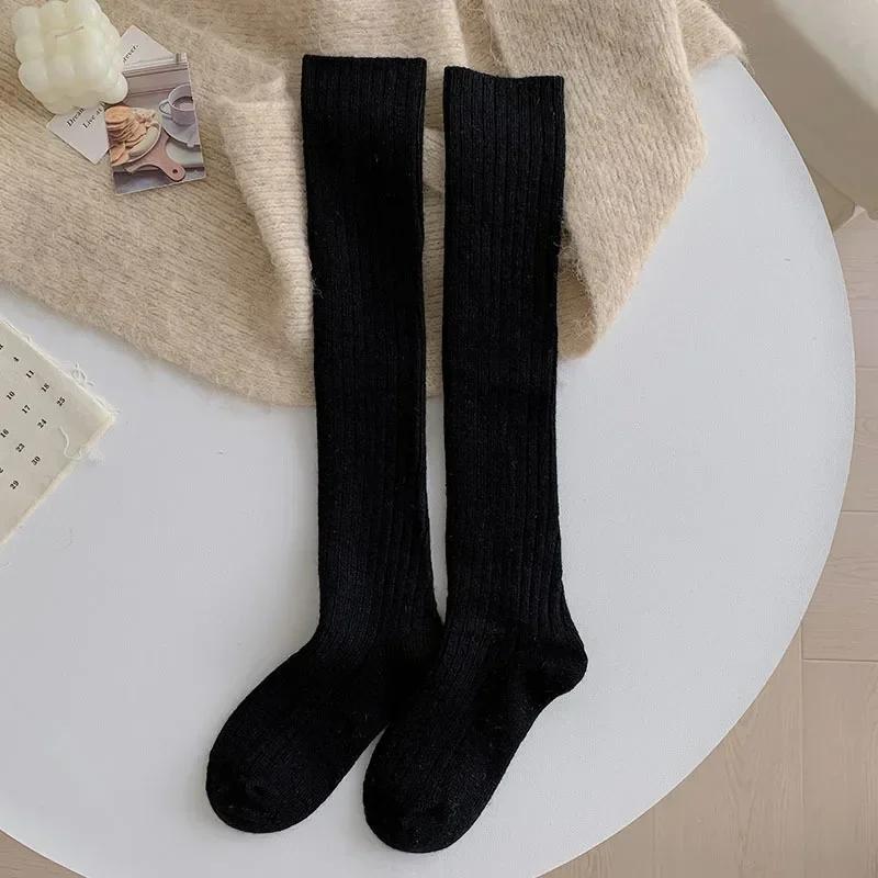 

Wool Cashmere Thermal Stockings Girls Solid Color Long Socks Stockings Women Autumn Winter Thick Warm Knee Socks Women Stockings One Size чёрный