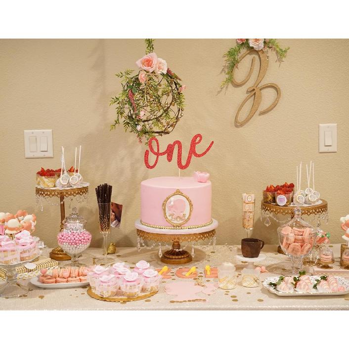 First Birthday Cake Topper - Red Glitter One Cake Decorating Supplies for Girls and Boys, Perfect for Baby Shower/Gender Revealing Party/Baby Party