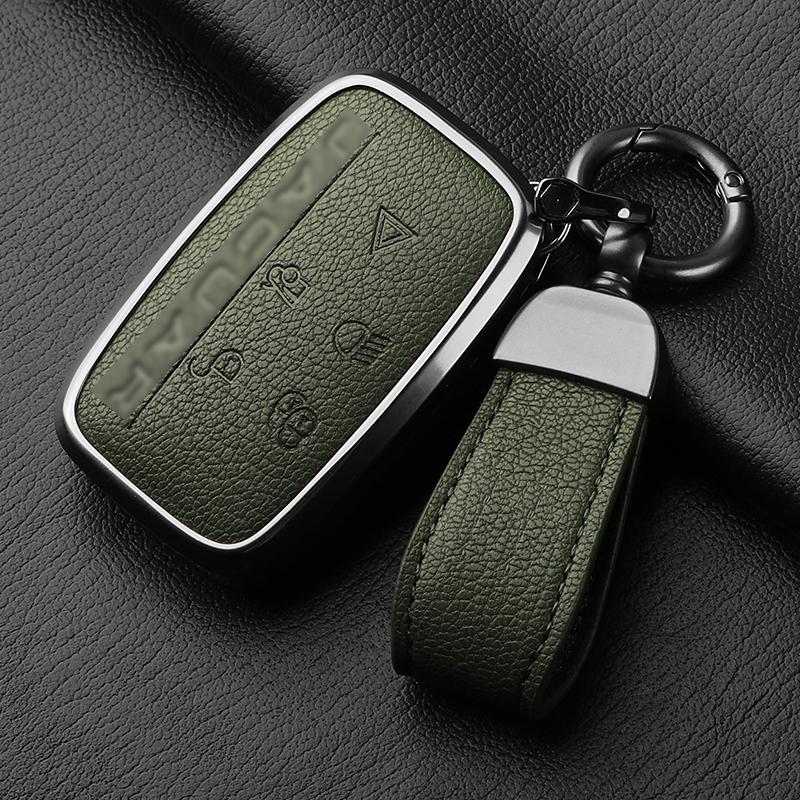Aluminiumlegierung Ziegenleder Auto Schlüsselhülle Abdeckung für Jaguar JLR XF XJ XE XJL XFL I-PACE E-PACE F-Pace Auto Schlüsselhülle Schutz Fob