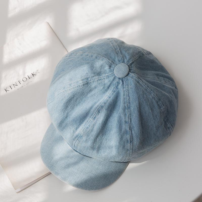 Student hat make old denim octagonal hat women's four-season retro versatile beret literary painter hat men