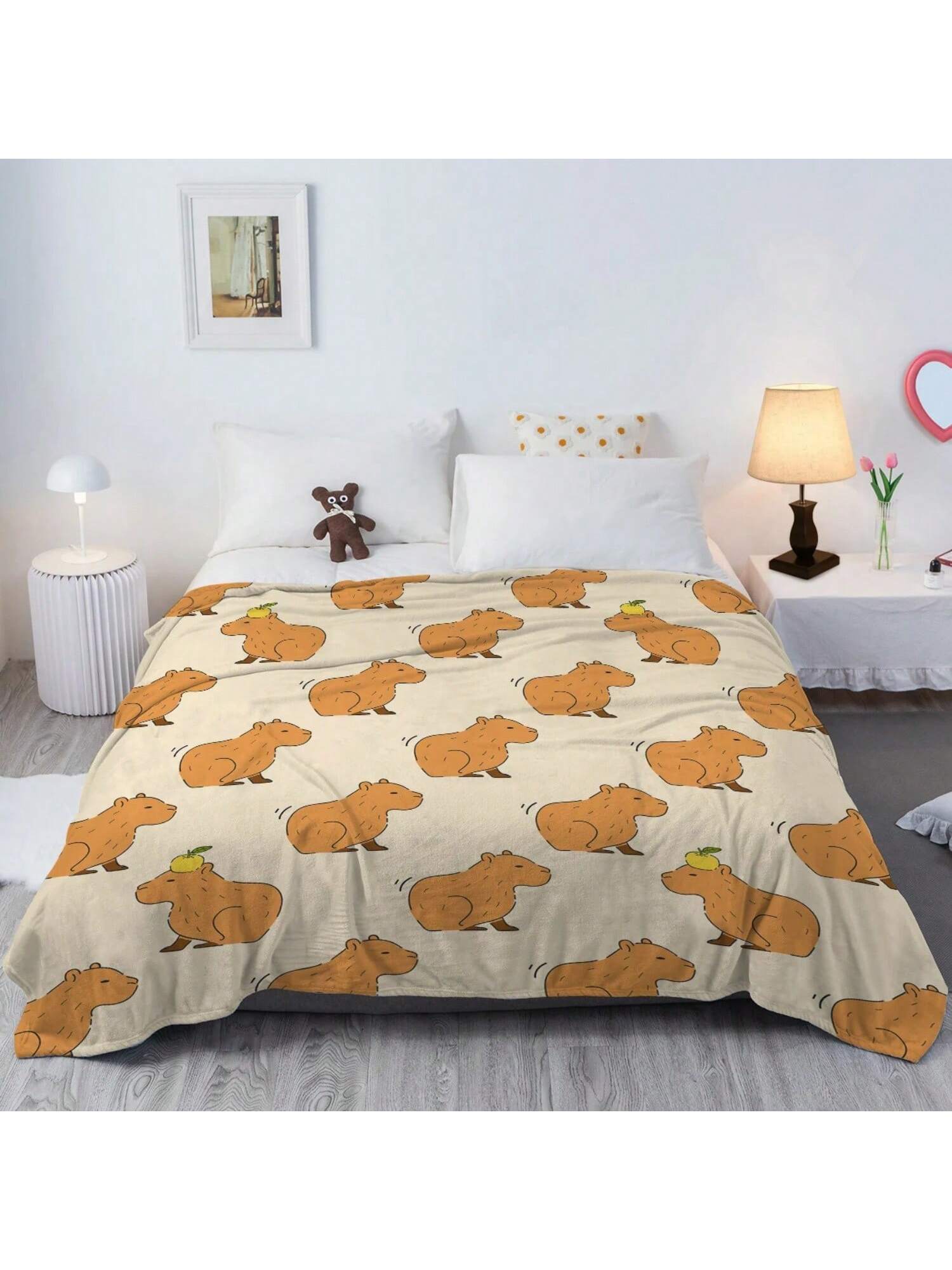 Дрожащая Капибара Плед Печатный Плед Пушистый Флисовый Плед Мягкие Пледы Для Дивана Кушетки И Кровати 75X95CM