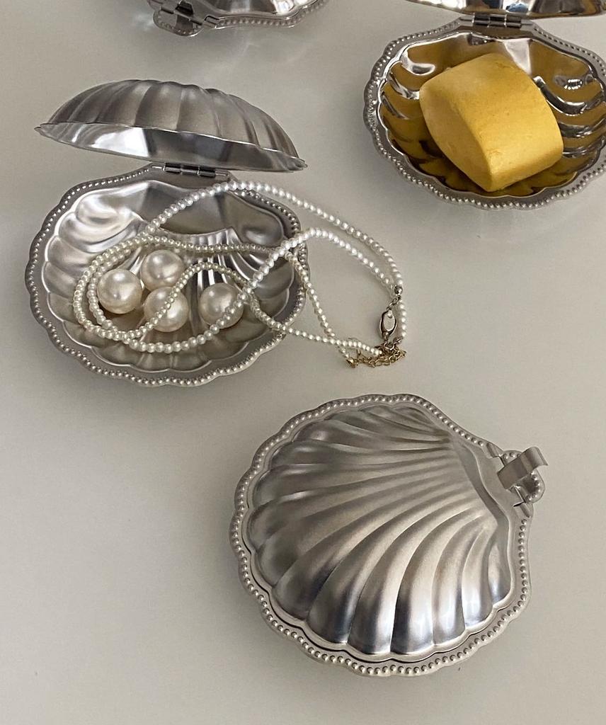 Luxurious French Retro 304 Stainless Steel Food Dish Plate Shell Box Jewelry Peal Storage Bag Desk Decoration