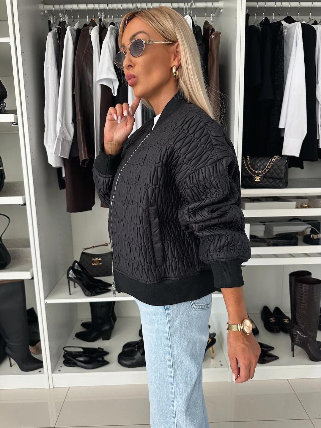 Осень и зима Новая однотонная вышитая короткая куртка на молнии женская куртка S чёрный