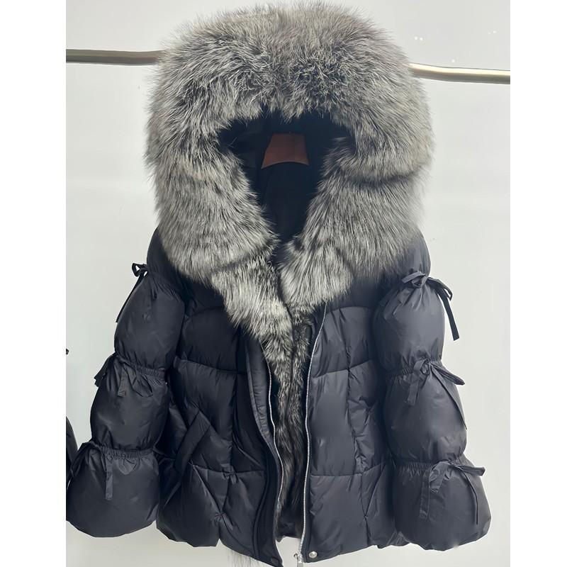 European station new high-end fur fox big fur collar white goose down jacket women's medium and long thickened coat