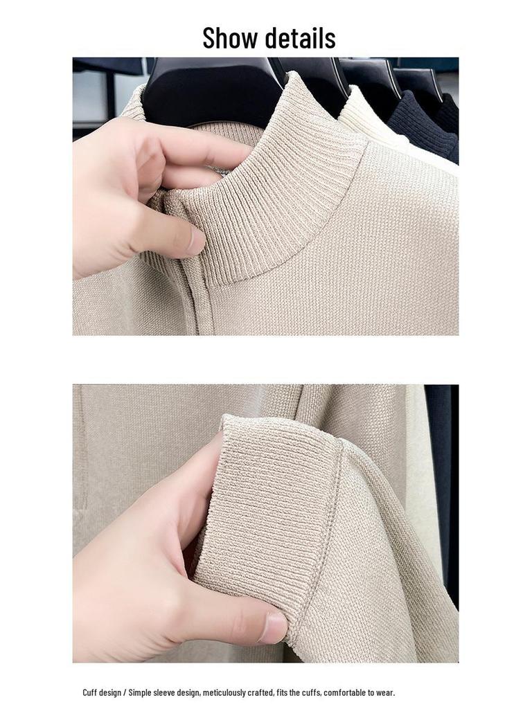 Men's 2025 Thick Knit Sweater with Half-High Collar and Zipper