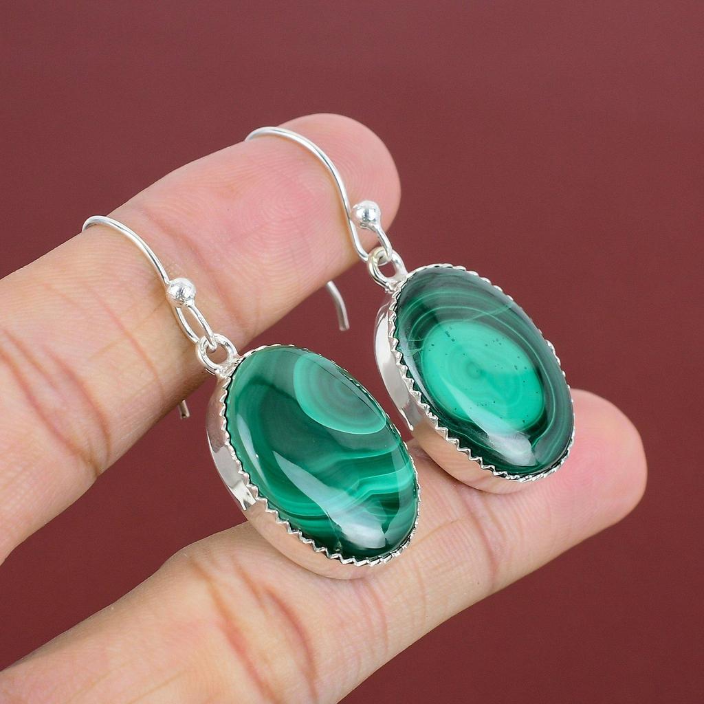 Malachite Earring Genuine Gemstone Earring Handmade Jewelry 925 Sterling Silver Earring Dangle Drop Earring Birthstone Jewelry Gifts For Mom