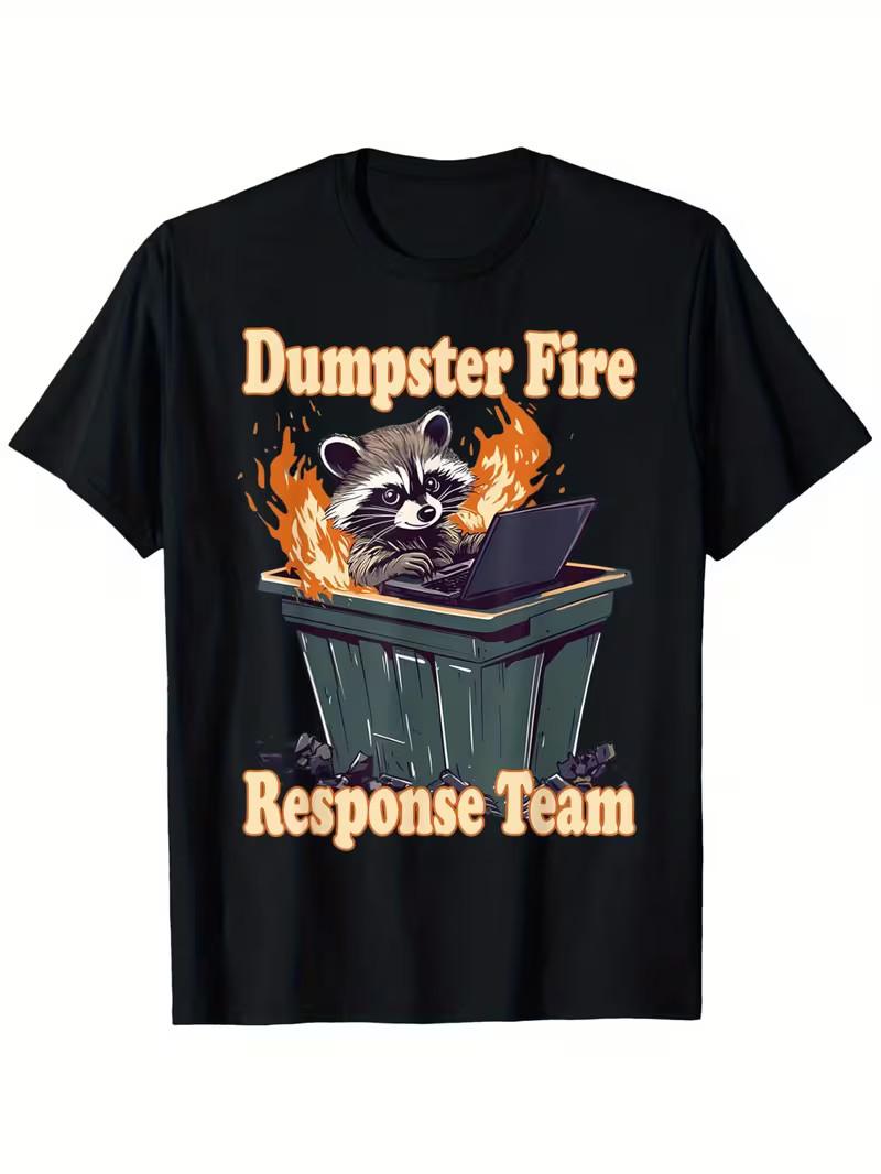 Dumpster Fire Raccoon Graphic T-Shirt - Humorous Unisex Casual Tee, 100% Cotton, M