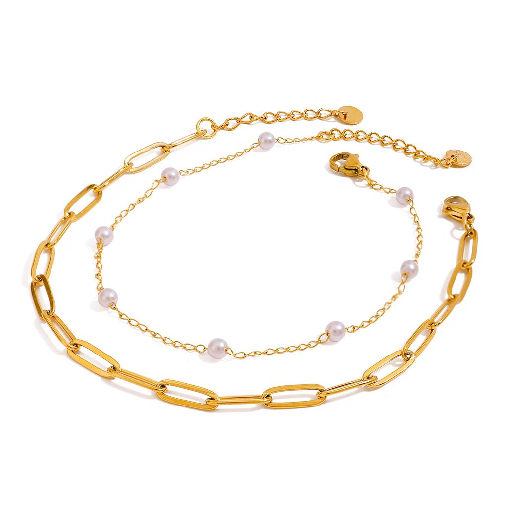Yori Natural Freshwater Pearl Double Layer Anklet for Women Simple Boho 18K Gold Plated Summer Beach Barefoot Sandals ankle