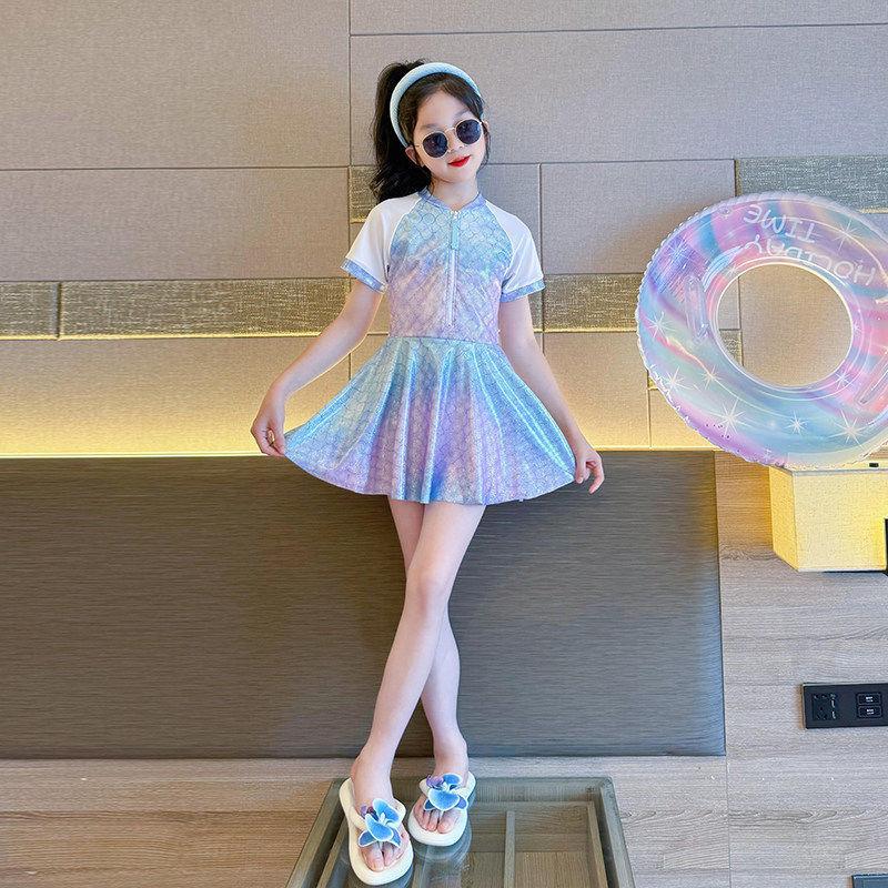Girls Gradient Mermaid One Piece Swimsuit Summer Dopamine Princess Kids Swimming Suit 120