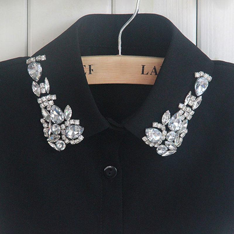 Women's Chiffon Shirt Collar Embroidered Nail Beads Versatile Fake Collar Water Diamond Decoration