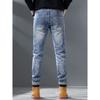 Summer Retro Washed Slim Fit Nine-point Jeans for Men Trendy Printed Versatile Korean Style Casual Stretch Skinny Pants