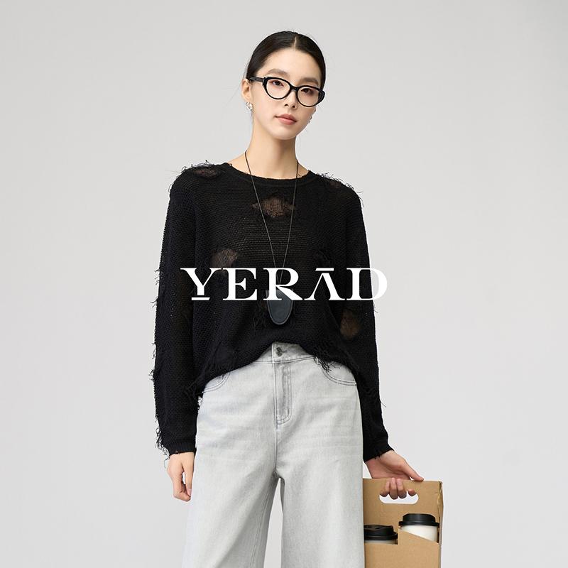 Design sense hollow out burr knitted sweater women's clothing long sleeved personalized good-looking inner jacket