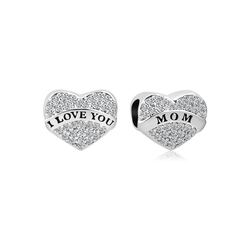 Amuleto con forma de corazón de cobre para hermana/hija, compatible con pulsera europea original, joyería DIY para mujer, regalo