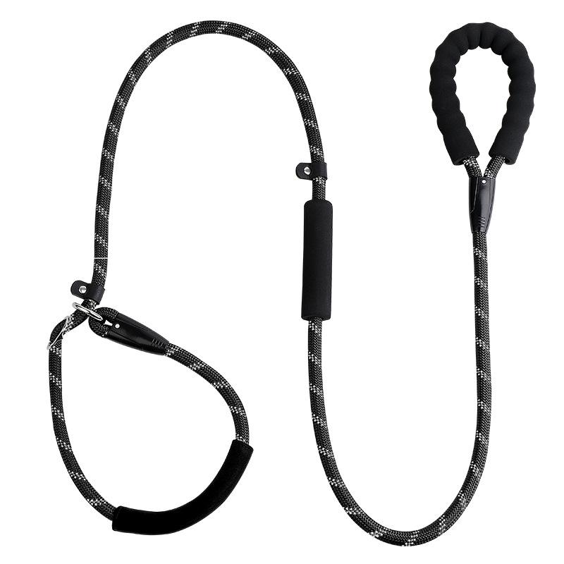 Dog integrated leash Multi-colored reflective round rope Dog chain Double handle Dog pull belt