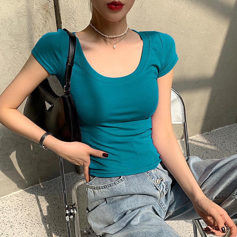 

Women s Solid Color Pure Cotton T-Shirt - Short Sleeve, Round Neck, Simple Korean Style (Summer 2026) Double Extra Large