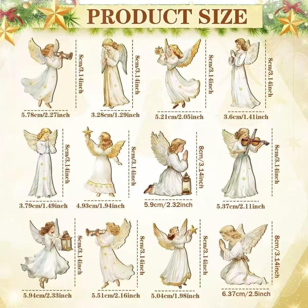 Wooden Xmas Tree Pendant 2D Flat Christmas Decorations Vintage Victoria Angel Ornament Set