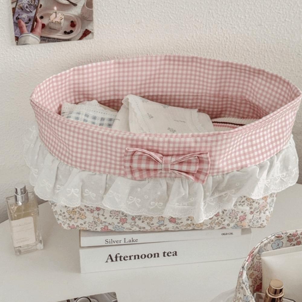 Portable Fabric Storage Basket Floral Pattern Desktop Organizer  Bedroom Storage