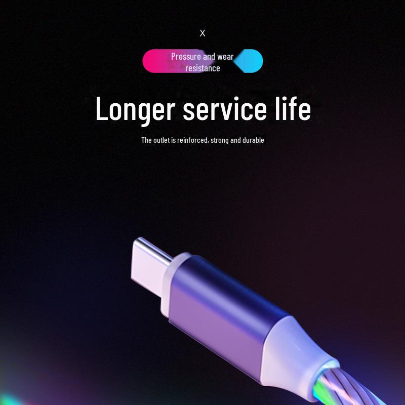 Luminous Fast-Charging Data Cable with Colorful Flowing Light for Huawei, Apple, and Android Type-C Devices