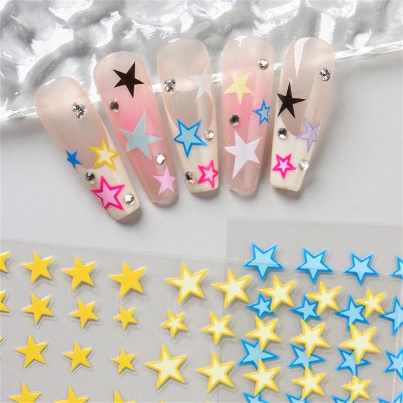 Star Nail Art Stickers French Nail Decals 3D Adhesive Star Designs Nail Decals Star Nail Art Decorations for Women Girls