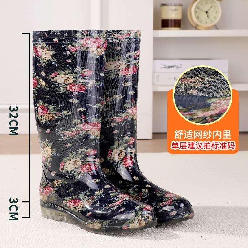 Water Shoes Rain Shoes Female Adult Tall Rain Boots Water Boots Velvet Warm Fashion Non-slip Waterproof Work Shoes Long Tube Cotton