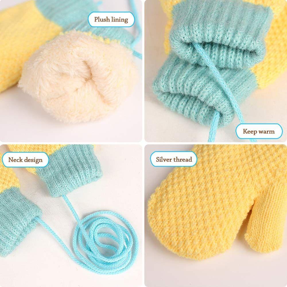 Winter Plush Hanging Neck Knitted Mittens Cute Thick Warm Kids Gloves