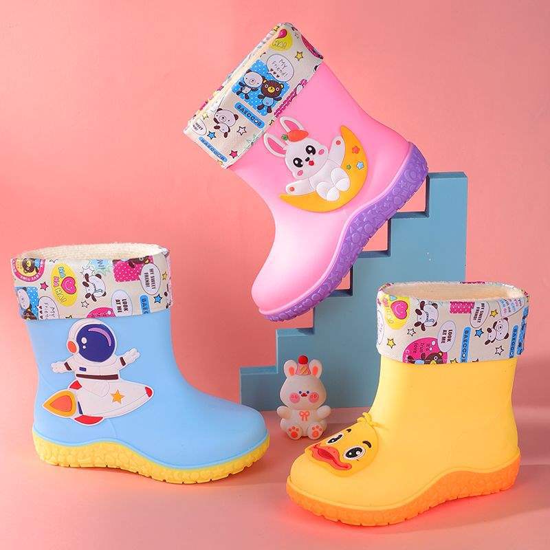 School Season Children's Rain Shoes Bundle Mouth Boys and Girls Rain Boots Non-slip Waterproof Water Shoes Kindergarten [upgrade Sole]